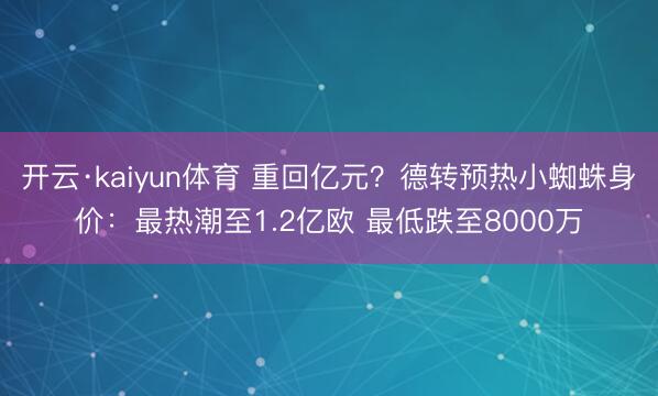 开云·kaiyun体育 重回亿元？德转预热小蜘蛛身价：最热潮至1.2亿欧 最低跌至8000万