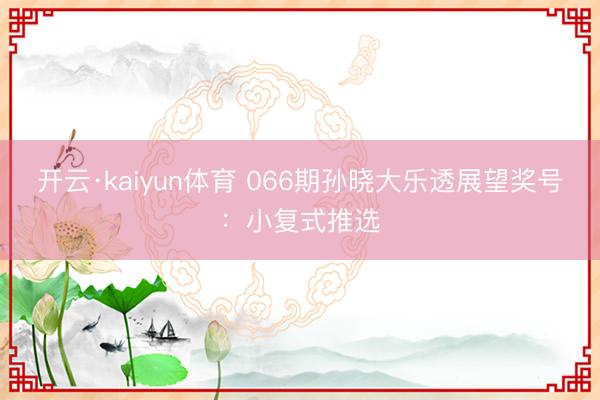 开云·kaiyun体育 066期孙晓大乐透展望奖号:小复式推选